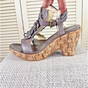 Jonny's Grey Soft Grain Leather Espadrille Wedge Sandals Spain Size 8 US | 38 EU